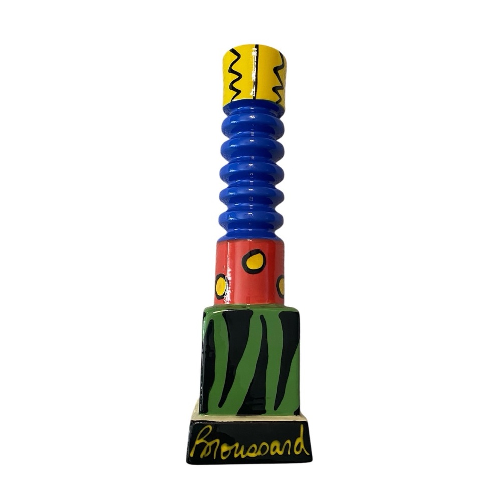 MICHELLE BROUSSARD ART POTTERY CERAMIC MULTICOLOR CANDLESTICK 11 3/8"